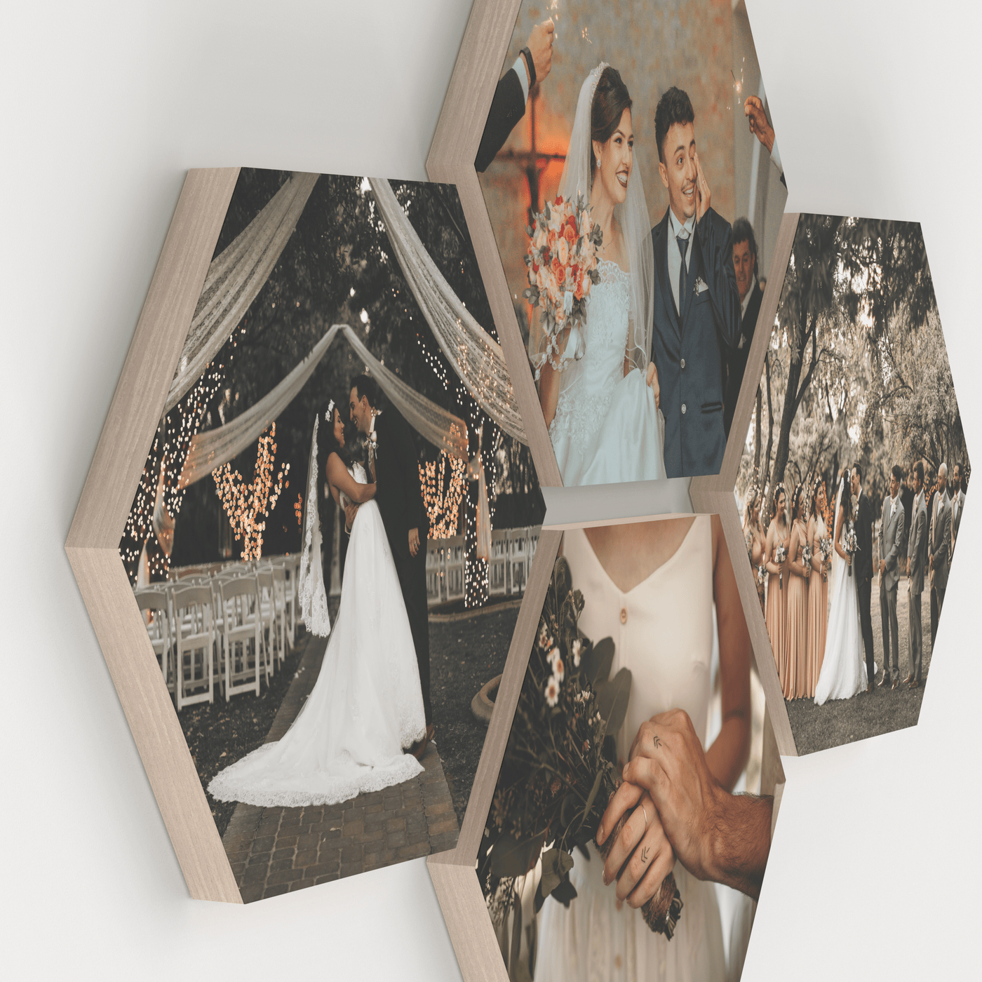 Aiya Hexagon Set of 4 – foto op hout – Memory Block NL