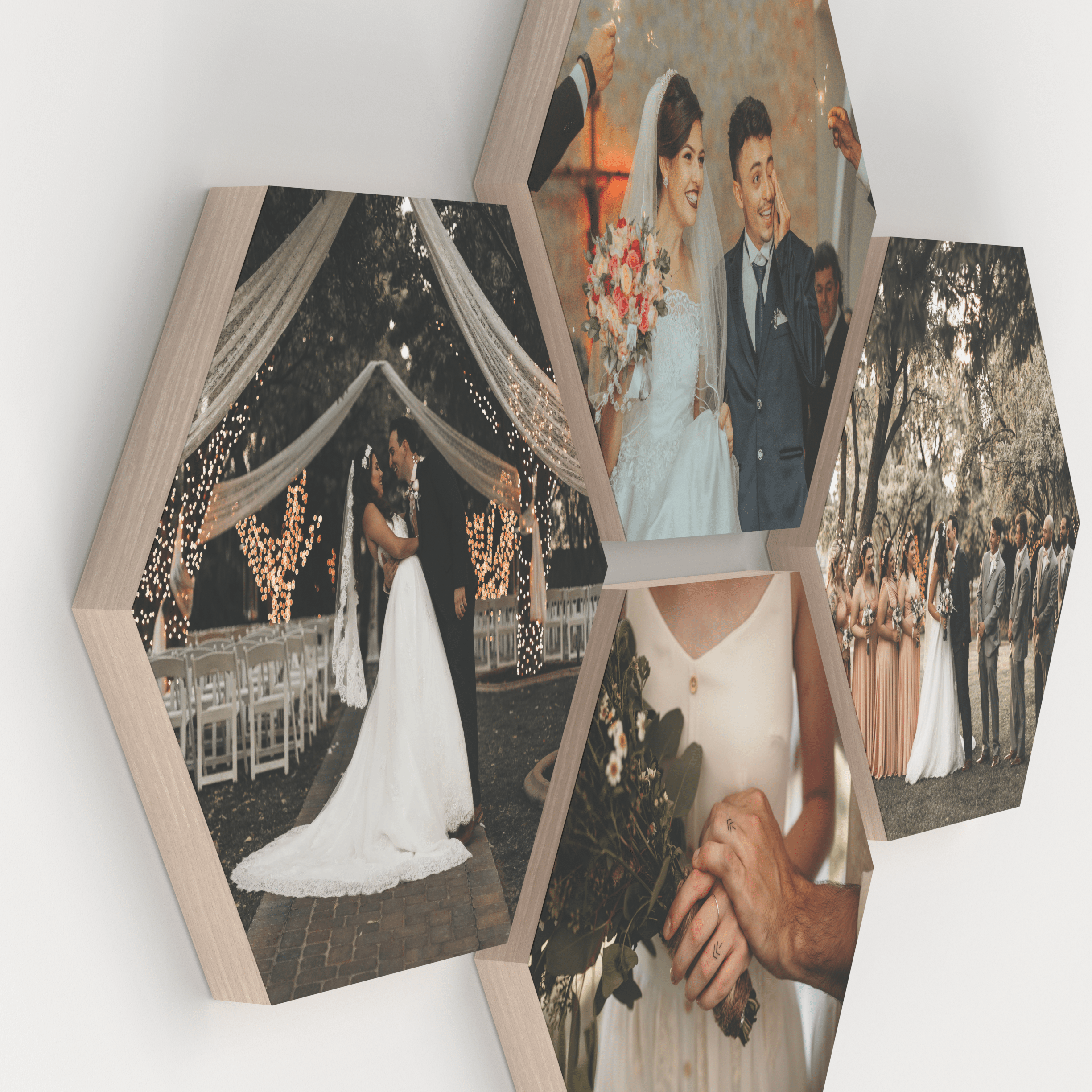 Aiya Hexagon Set of 4 – foto op hout – Memory Block NL
