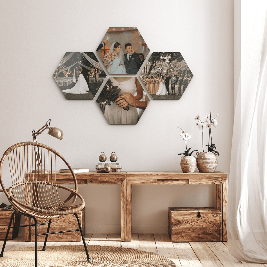 Aiya Hexagon Set of 4 – foto op hout – Memory Block NL