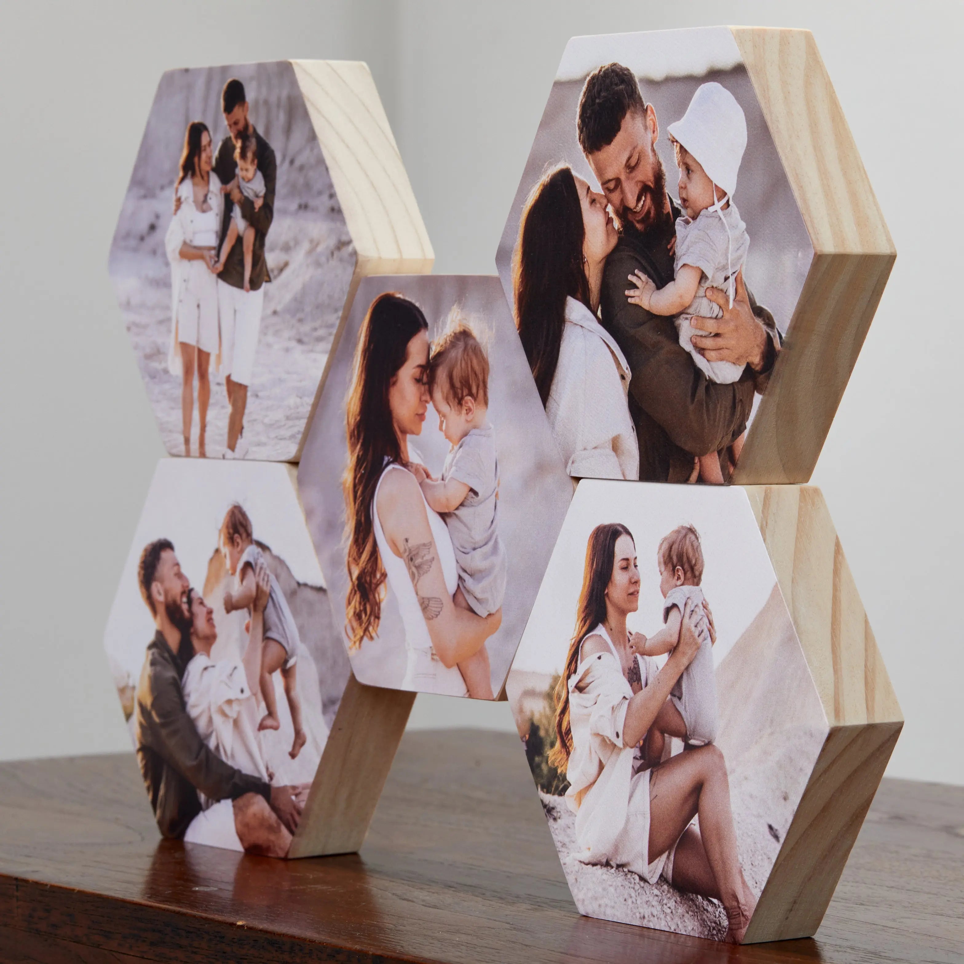 Hexagon Set of 5 – foto op hout – Memory Block NL