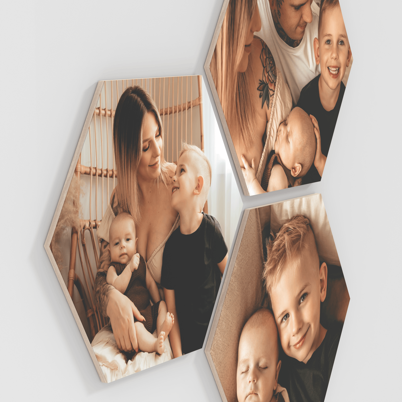 Rose Hexagon Set of 3 – foto op hout – Memory Block NL