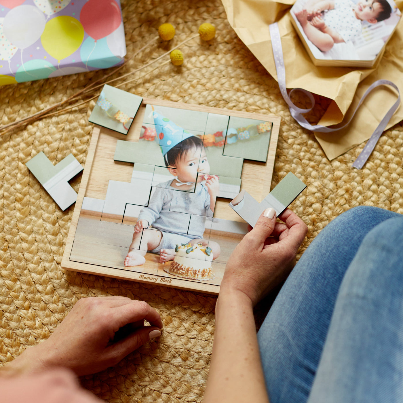 Square Tetris Puzzle – foto op hout – Memory Block NL