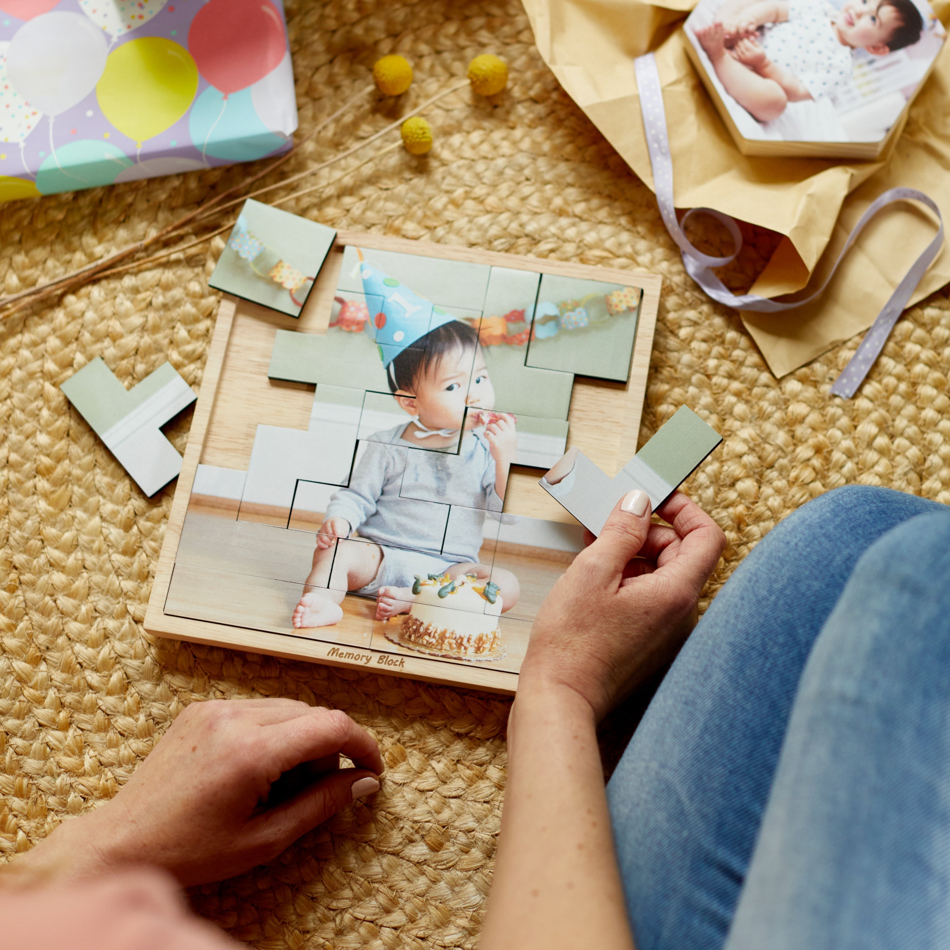 Square Tetris Puzzle – foto op hout – Memory Block NL
